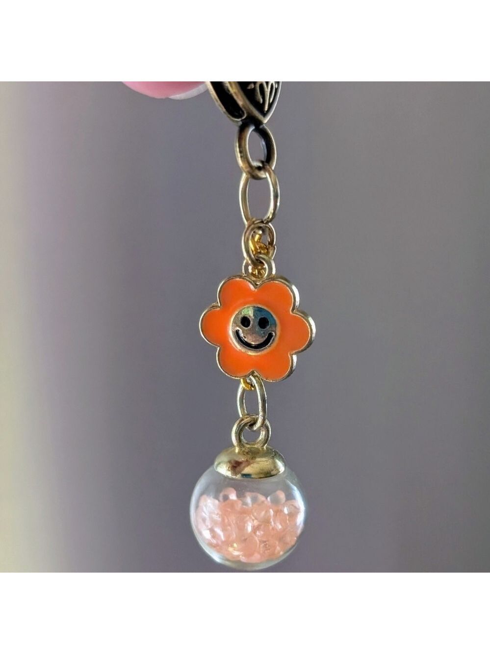 Orange Flower Charm Bag Charm With Fun Bead Globe